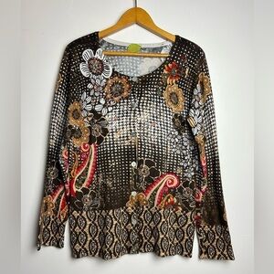 Prima Bella VTG Y2K SZ M Artsy Long Sleeve sequins Fall Paisley Cardigan Sweater